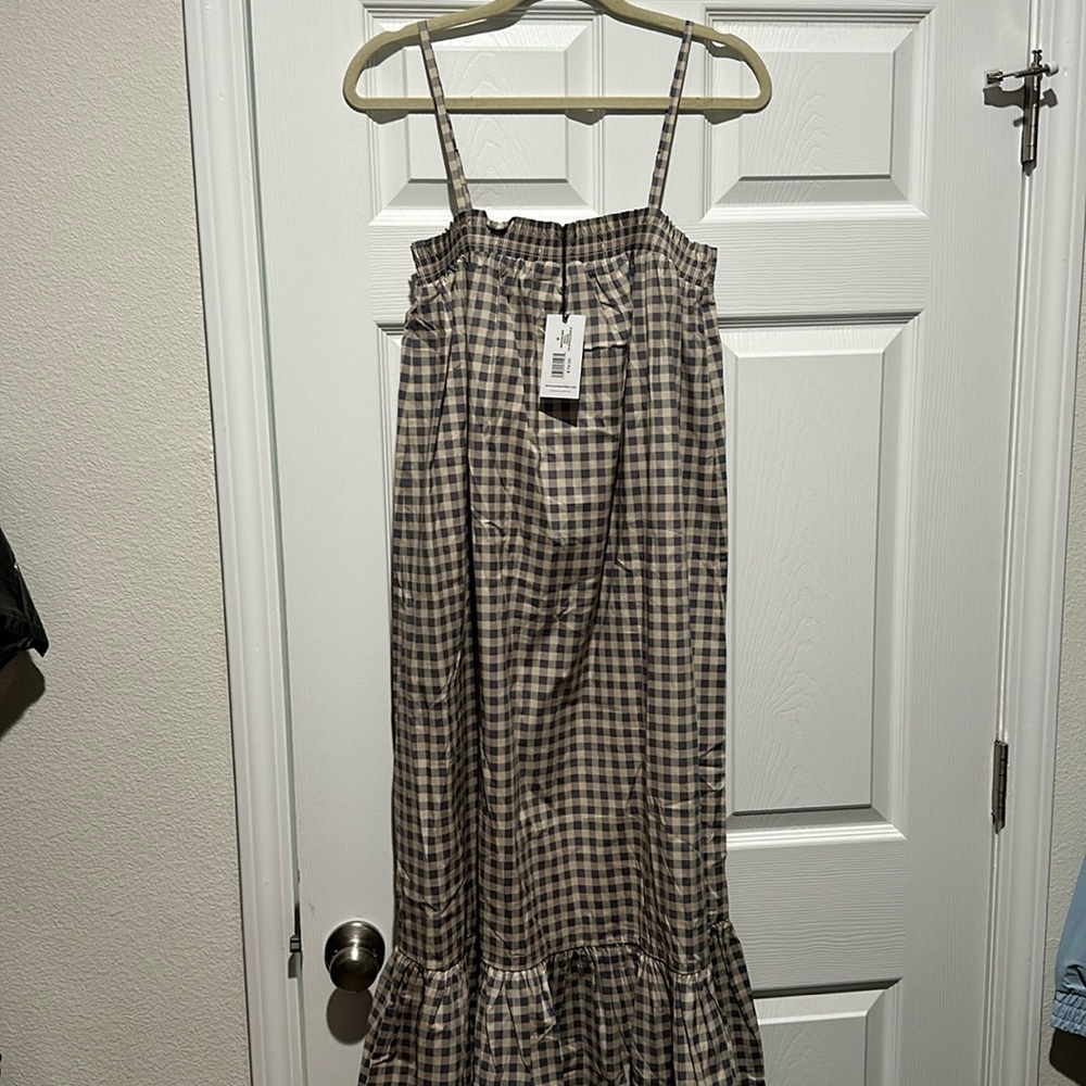 WeWoreWhat Tan and Black Gingham Midi Dress